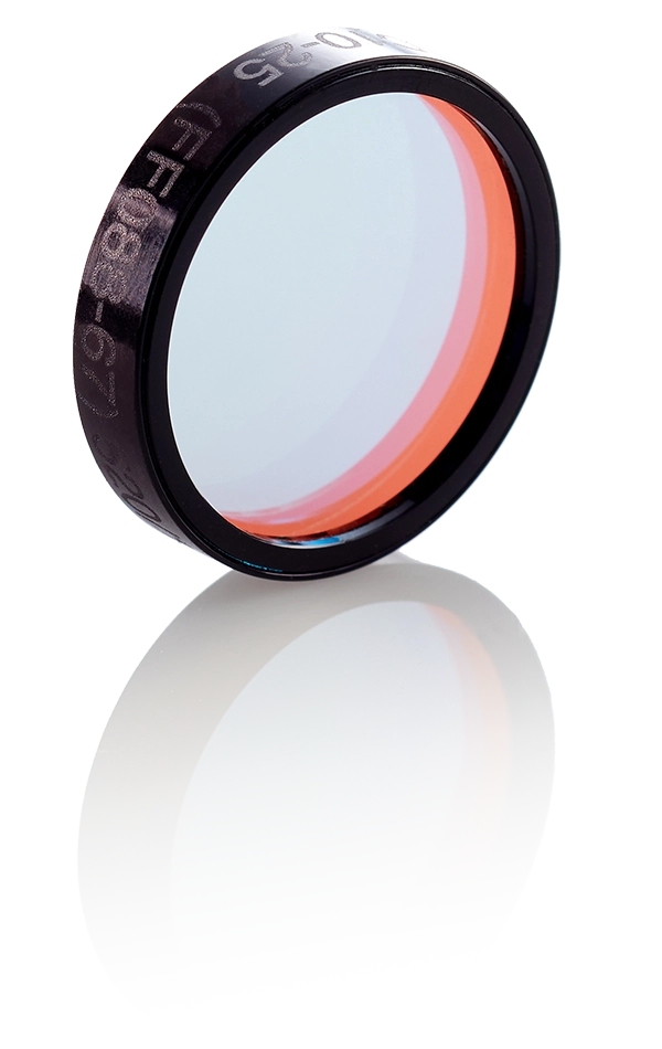 Various optical bandpass filters displayed on a white background, showcasing shape and coating differences.