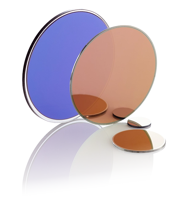 Infrared optical filters for long-pass or bandpass use, photographed on a neutral background.