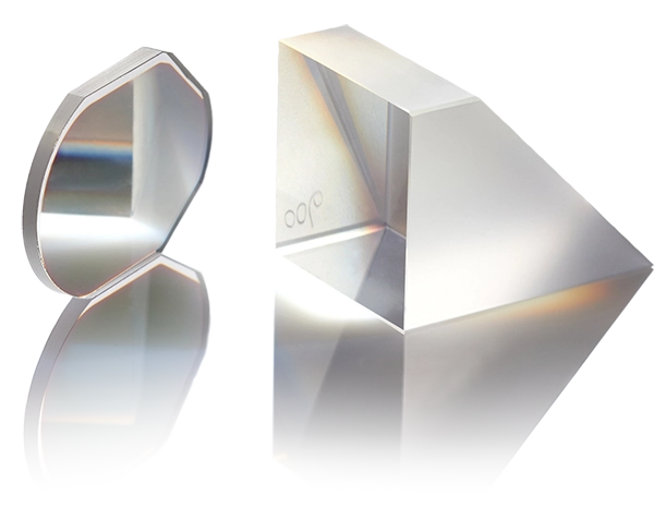 Laser beamsplitter with coated optical surface, shown in a close-up studio shot.