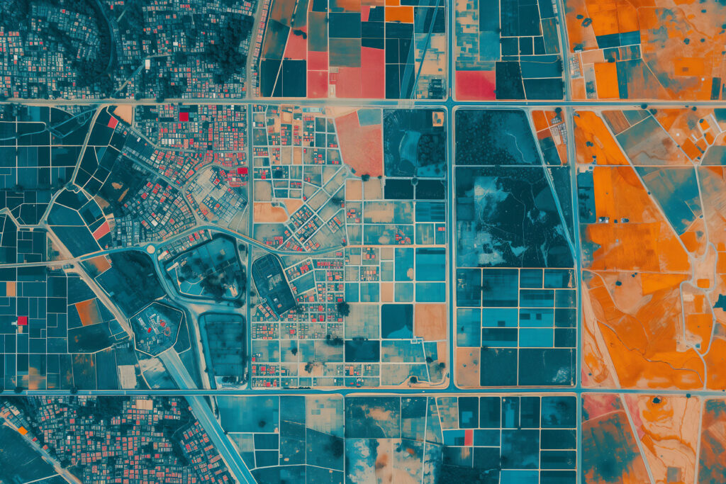 Digital elevation model. GIS product made after proccesing aerial pictures taken from a drone. It shows city urban area with roads and suburbs