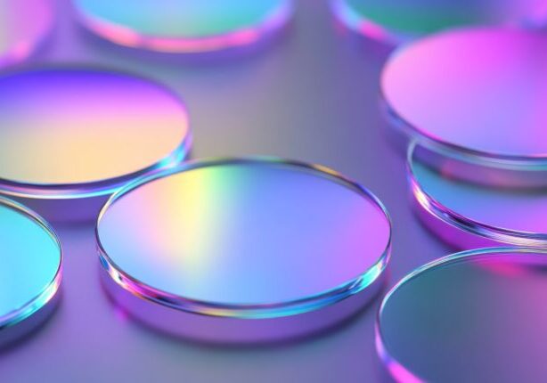 elegant glass disc shapes reflecting light in vibrant tones, futuristic abstract 3D render --chaos 30 --ar 16:9 --v 6.1 Job ID: dfe3bd58-a7cd-4092-bcac-e704984ad047