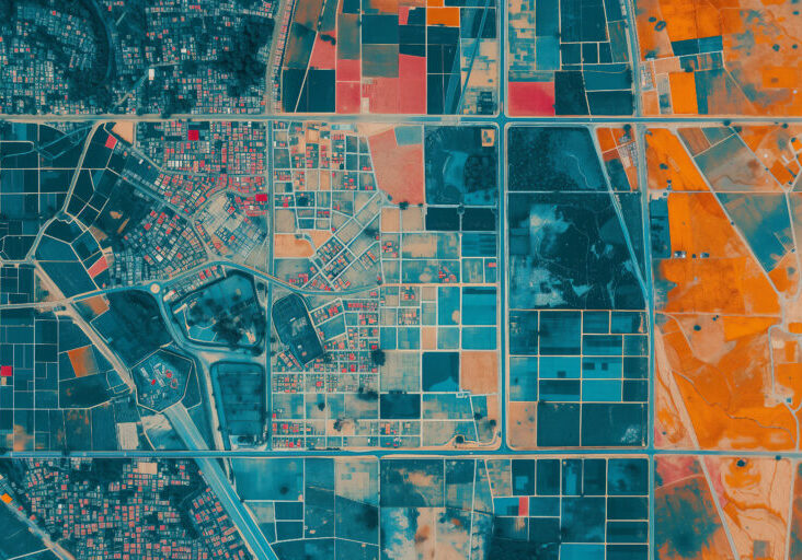 Digital elevation model. GIS product made after proccesing aerial pictures taken from a drone. It shows city urban area with roads and suburbs